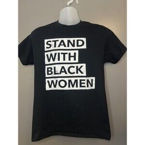 Stand With Black Women Shirt Mens Medium Black Graphic Activist Tee Message